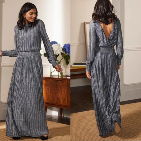Boden Pleated Metallic Dress - Picture 1 of 9